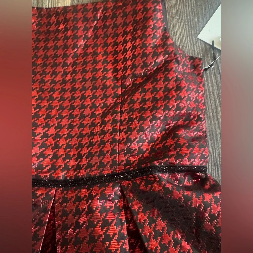 Pippa & Julie Red Black Metallic Houndstooth Party Dress Girls 16 Nordstrom $68